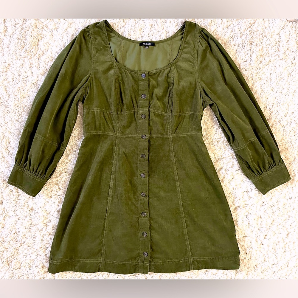 (Madewell) Petite Corduroy Seamed Long-Sleeve Mini Dress, Size 16